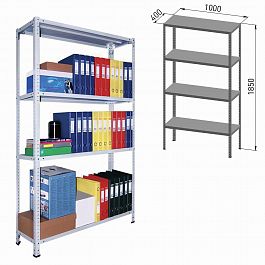Стеллаж металлический ПРАКТИК "MS", 1850х1000х400 мм, 4 полки, MS 185/100х40/4 - Фото предпросмотра