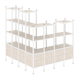 Loft Угловой внешний стеллаж наборный VR.L-55 Денвер светлый/Белый металл 1694*1694*1869 - Фото предпросмотра