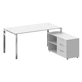 Metal System Direct Стол руковододителя с тумбой правый БГ.СРТ-4.8 (R) Белый/Нерж. сталь 1700*1620*750 - Фото предпросмотра