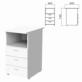 Тумба приставная "Бюджет", 400х600х740 мм, 3 ящика, полка, белый, 402985-290 - Фото предпросмотра