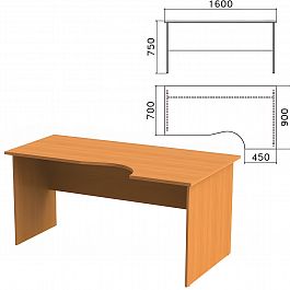 Стол письменный эргономичный "Фея", 1600х900х750 мм, правый, цвет орех милан, СФ14.5 - Фото предпросмотра