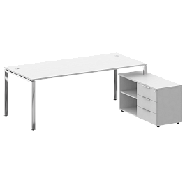 Metal System Direct Стол руковододителя с тумбой правый БГ.СРТ-6.9 (R) Белый/Нерж. сталь 2100*1720*750 - Фото предпросмотра