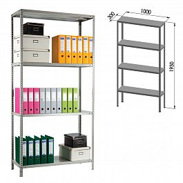 Стеллаж металлический ПРАКТИК "MS KD", сборная стойка, 1950х1000х300 мм, 4 полки, MS 200/100х30/4 - Фото предпросмотра