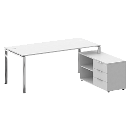 Metal System Direct Стол руковододителя с тумбой правый БГ.СРТ-5.8 (R) Белый/Нерж. сталь 1900*1620*750 - Фото предпросмотра