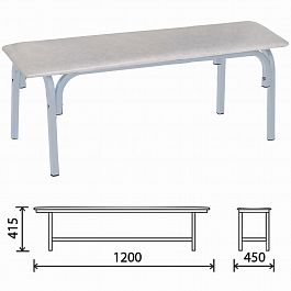Банкетка без спинки "Астрид", 1200х450х415 мм, светло-серый каркас, кожзам белый - Фото предпросмотра