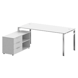 Metal System Direct Стол руковододителя с тумбой левый БГ.СРТ-5.8 (L) Белый/Нерж. сталь 1900*1620*750 - Фото предпросмотра