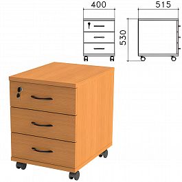 Тумба подкатная "Фея", 400х515х530 мм, 3 ящика, замок, цвет орех милан, ТФ07.5 - Фото предпросмотра