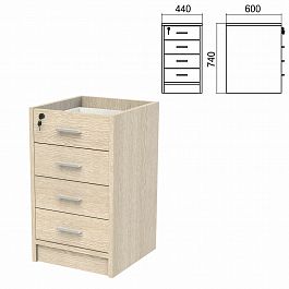 Тумба (каркас БЕЗ КРЫШКИ) приставная "Арго", 440х450х740 мм, 4 ящика, замок, ясень шимо - Фото предпросмотра