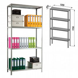 Стеллаж металлический ПРАКТИК "MS KD", сборная стойка, 1950х1000х400 мм, 4 полки, MS 200/100х40/4 - Фото предпросмотра