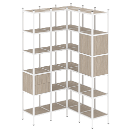 Loft Угловой внутренний стеллаж наборный VR.L-34 Дуб аттик/Белый металл 1278*1278*2280 - Фото предпросмотра