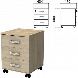 Тумба подкатная "Приоритет", 434х470х600 мм, 3 ящика, замок, кронберг, К-923, К-923 кронберг - Фото предпросмотра