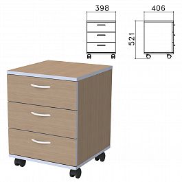 Тумба подкатная "Бюджет", 398х406х521 мм, 3 ящика, орех онтарио, 402952-160 - Фото предпросмотра
